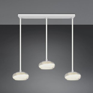 Trio Lighting LED hanglamp Tarsia, mat wit, lengte 91 cm, glas, 3-lamps.