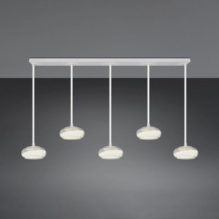 Trio Lighting LED hanglamp Tarsia, mat wit, lengte 161 cm, glas, 5-lamps.