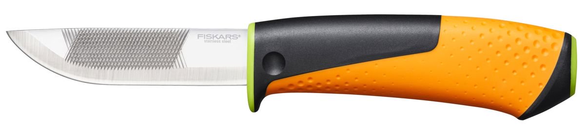 Fiskars heavy duty mes met slijper groen