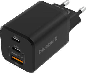 BlueBuilt Power Delivery + Quick Charge Oplader met 3 Usb Poorten 65W Zwart