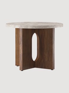 Ronde houten bijzettafel Androgyne met zandstenen tafelblad