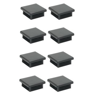 Inslagdop/meubeldop zwart vierkant 2,5 bij 2,5 cm en hoogte 0,4 cm van kunststof - 8 stuks