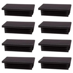 Inslagdop/meubeldop zwart rechthoek 3 bij 6 cm en hoogte 0,4 cm van kunststof - 8 stuks