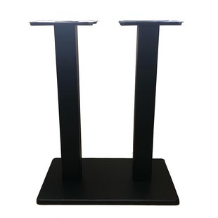 Stalen bistro tafelpoot met massieve plaat en dubbele staander zwart vierkant koker 8 bij 8 cm en hoogte 71 cm