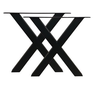 Set stalen X bankpoten / meubelpoten 54 bij 6 cm en hoogte 37,5 cm zwart (5 x 5 cm) - 2 stuks