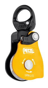 Petzl Spin L1D Yellow – Hoogefficiënte Éénrichtingsrotatie Katrol met Draaibaar Oog 13 mm &amp; 6 KN