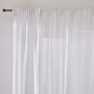 Glasgordijn van polyester en linnen met aangerimpelde bies en golf, Aron