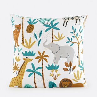 Kussensloop voor kinderen, 30% gerecycled katoen, dierenprint, JUNGLE