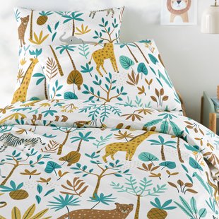 Kinderdekbedovertrek, 30% gerecycled katoen, dierenprint, JUNGLE