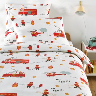 Kinderdekbedovertrek, 30% gerecycled katoen, brandweeropdruk, BRANDWEERMAN SAM