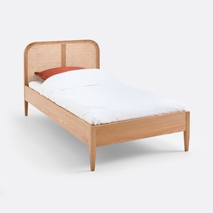 Eenpersoonsbed, vlechtwerk, eiken en fineer, met lattenbodem, MADARA