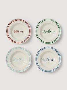 Porseleinen pastaborden Tutti met decoratief motief, 4-delig