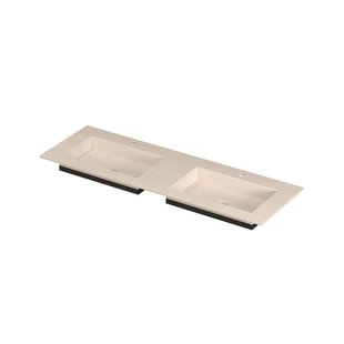 INK Post Wastafel keramische slab envelop bak dubbel 2 kraangaten 140x45x1 Travertin matt