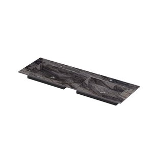 INK Post Wastafel keramische slab envelop bak dubbel 2 kraangaten 140x45x1 Venice brown glossy