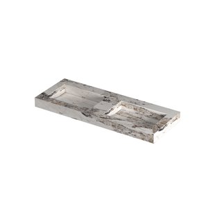 INK Pitch Wastafel keramische slab bak dubbel met drain en front en side skirts zonder kraangaten 120x45x9 Island glossy