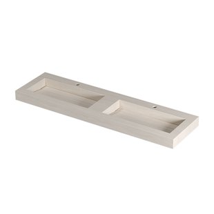 INK Pitch Wastafel keramische slab bak dubbel met drain en front en side skirts 2 kraangaten 160x45x9 Travertin mat