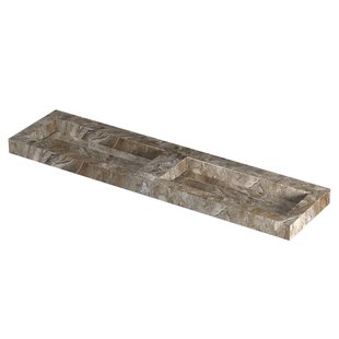 INK Pitch Wastafel keramische slab bak dubbel met drain en front en side skirts zonder kraangaten 180x45x9 Earth glossy