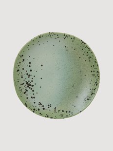 Handgemaakt ontbijtbord 70's met reactief glazuur, 2-delig