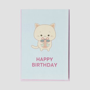 Verjaardagskaart - kat met cadeautjes