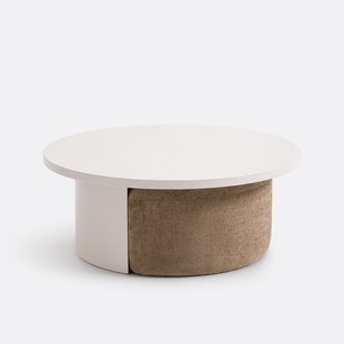 Gelakte salontafel met 2 stoffen voetenbankjes, JEN