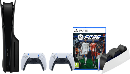 PS5 Slim Disc Edition + FC 26 + Covers Zwart + Extra Controller Wit + Oplaadstation