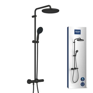 Grohe Regendouche Vitalio Start Douchesysteem - Met Thermostatische Kraan - Zwart - Mat - Rond - Met Handdouche - 15cm Hartafstand - 2-straals - Waterbesparend
