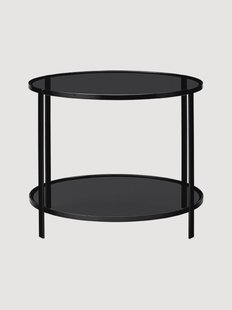 Ronde metalen bijzettafel Fumi met glazen tafelblad