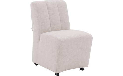 Goossens Eetkamerstoel Lewise beige stof leuning en met wielen, stijlvol landelijk