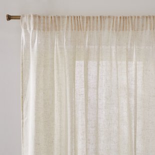 Glasgordijn van polyester en linnen met aangerimpelde bies en golf, Aron