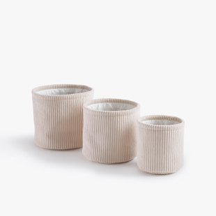 Set van 3 ronde ribfluwelen manden, VELOUDO