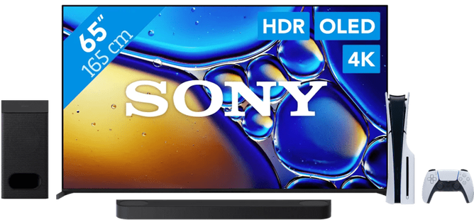 Sony 65 Bravia 8 II 4K QD-OLED + Sony Bravia Theatre Bar 6 Zwart + PlayStation 5