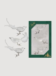 Handgeschilderde, mondgeblazen kerstornamenten met vogels met verenstaart, 3-delig