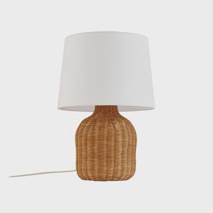 Lirenda tafellamp, naturel/wit, rotan, hoogte 52 cm Lindby - Woonkamer - Boho - Stof - Met lampenkap