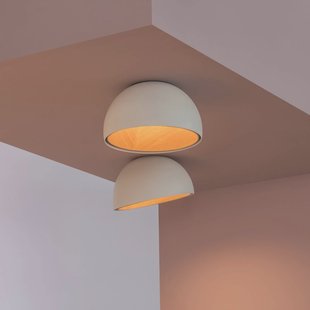 Vibia LED plafondlamp DUO, wit, hoogte 23 cm, eikenhout