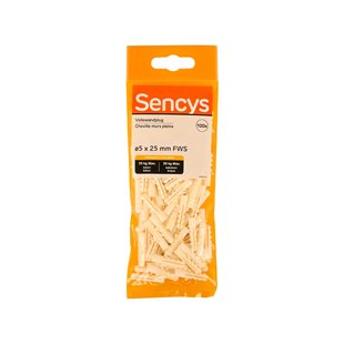 Sencys Plug Voor Volle Wand Nylon - Diam. 5x25mm - 100 Stuks