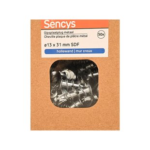 Sencys Plug Voor Gipsplaat Zelfrijdend Zamak - Diam. 13x31mm - 50 Stuks