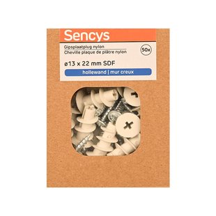 Sencys Zelfrijdend Plug Voor Gipsplaat Nylon - Diam. 13x22mm - 50 Stuks