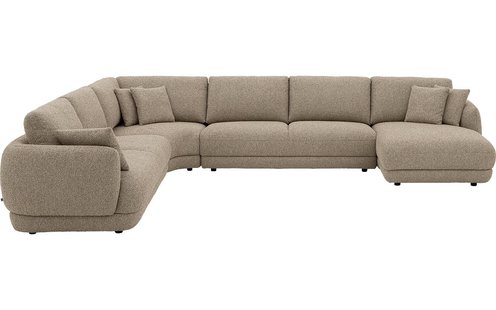 Goossens Bank Premiere beige, stof, 3-zits, met chaise longue rechts