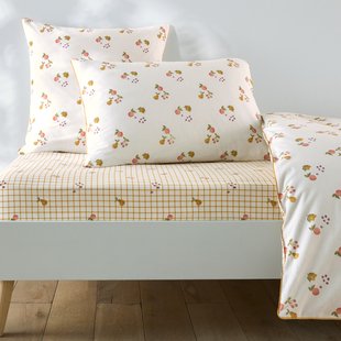 Hoeslaken voor kinderbed, 50% gerecycled katoen, omslag van 25 cm, fruitprint, LILAS