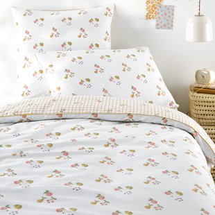 Kinderdekbedovertrek, 50% gerecycled katoen, fruitprint, LILAS