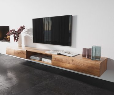 DELIFE Tv-meubel New Live-Edge 240 cm acacia natuur 4 deuren 1 plank zwevend