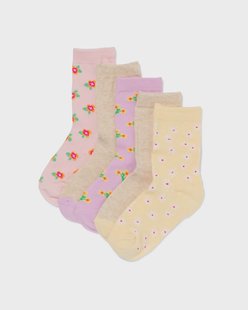 HEMA Kindersokken bloemen - 5 paar lila (lila)