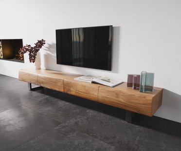 DELIFE TV-meubel New Live-Edge 240 cm acacia natuur 4 schuiflades poot metaal zwart