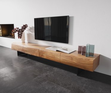 DELIFE TV-meubel New Live-Edge 240 cm acacia natuur 4 schuifladen poot metaal zwart