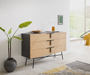 DELIFE Dressoir Mikkusu 140 Bamboe Natuurlijk Mango Zwart 6 laden Metaal Zwart