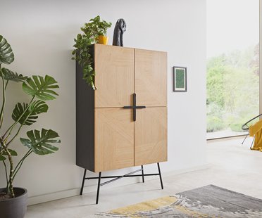 DELIFE Boekenkast Mikkusu 90x150 Bamboe Natuur Mango Zwart 4 deuren Metaal Zwart
