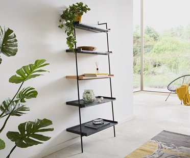 DELIFE Boekenkast Mikkusu 80x185 cm Bamboe natuur mango zwart 5 planken Metaal zwart