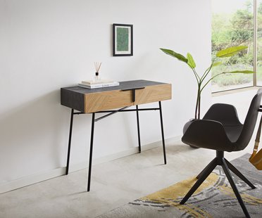DELIFE Nachtkastje Mikkusu 90x45 cm Bamboe Natural Mango Zwart 2 laden Metaal Zwart