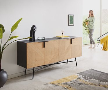 DELIFE Dressoir Mikkusu 175 Bamboe Natuurlijk Mango Zwart 4 deuren Metaal Zwart
