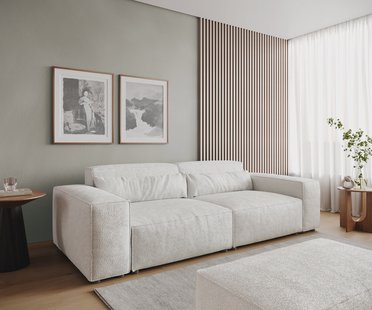 DELIFE Grote bank Sirpio 230x95 cm bouclee crème-witte met kruk